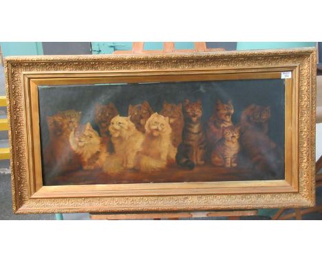 After Louis Wain (early 20th century) a study of caterwauling cats. Oils on canvas. 43 x 105cm approximately.(B.P. 21% + VAT)