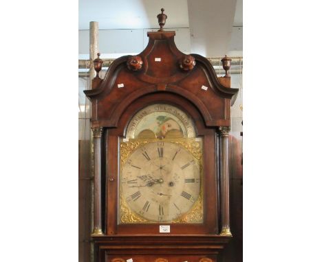 Late 18th century mahogany two train longcase clock, marked William Kirk, Stockport, and having brass face with silver chapte