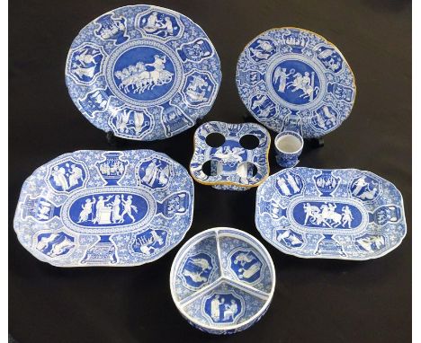 Collection of four early 19th century Spode blue and white transfer printed 'Greek' items to include shallow dish or plate 24