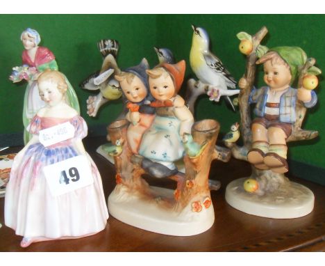 Royal Doulton "Marie" china figurine, two Goebel Hummel china figures and three other pieces