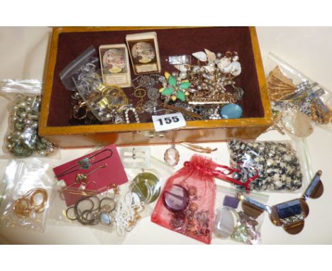 Jewellery box containing vintage jewellery necklaces, brooches, earrings, etc.