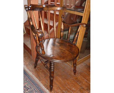 Edwardian stick-back scroll arm elbow chair