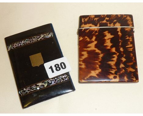19th c. lacquered card case with mother of pearl inlay, and another tortoiseshell