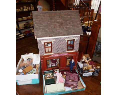 Vintage doll's house shop - General Store with dolls, furniture, etc.