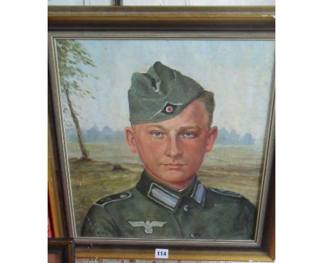 WW2 oil painting portrait of a German soldier, monogram lower left "A.N." and dated 1944, inscribed verso "Veith Fritzel, Dar