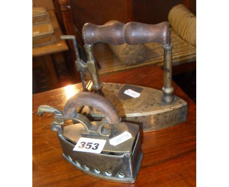 Two Victorian brass 'gate' flat irons
