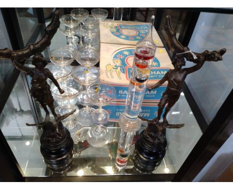 Babycham Six Glass Party Pack, pair of ASCO metal figures 36cm, and a glass thermometer 33cm (9) 