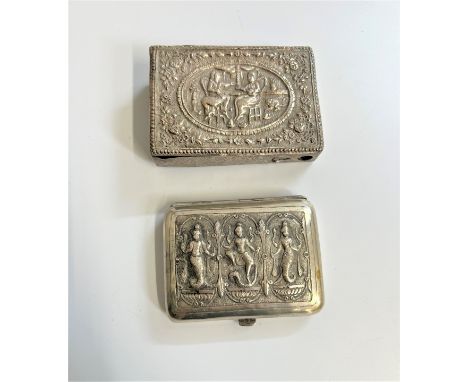 An Indian Silver Coloured metal Cigarette case and cigarette box. Circa 1900.232 grams. (2) 