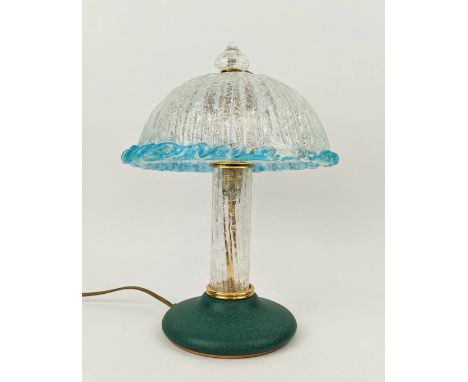 ORIGINAL 1960'S MURANO GLASS TABLE LAMP, with turquoise glass edge - detailing, 33cm H x 25cm. 