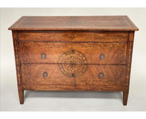 ITALIAN COMMODE, late 18th century, North Italian walnut and marquetry with three drawers, in the manner of Giuseppe Maggioli