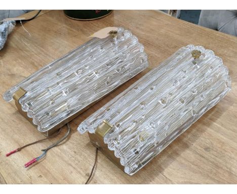 ORREFORS WALL LIGHTS, a pair, each 40cm H x 22cm W, textured glass. (2) 