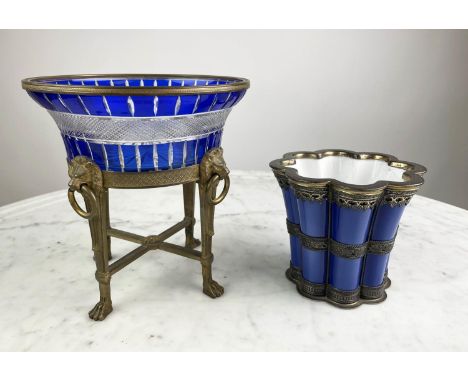 ROYAL COPENHAGEN MARGRETHE PORCELAIN CUP, 19th century blue glaze with sterling silver mounts by Anton Michelsen along with a