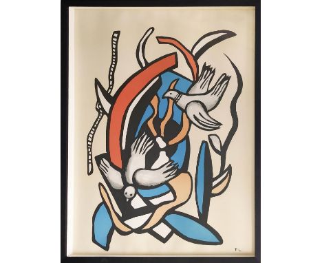 FERNAND LEGER, 'Composition Aux Deux Colombe', lithograph quadrichrome, 63cm x 48cm, monogrammed in plate, framed. (Subject t