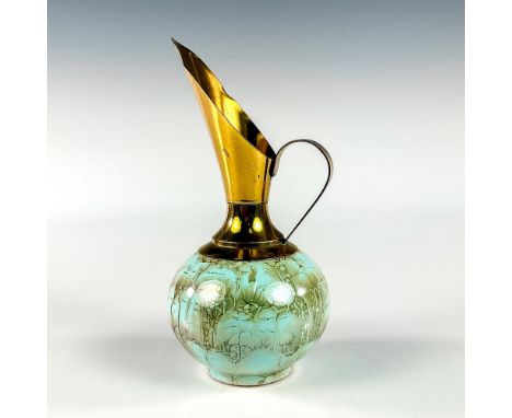 Turquoise toned with lustre finish &amp; branch patterning. With handle. Brass accented spout &amp; handle.Hand Painted Delft