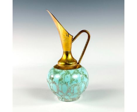 Turquoise toned with lustre finish &amp; branch patterning. Brass accented handle and spout.This item has no reserve. Dimensi