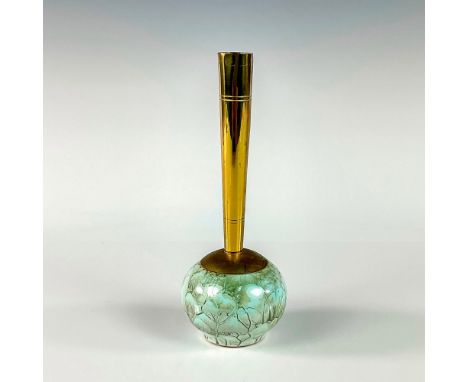 Turquoise with lustre finish and branch patterning. Round body. Narrow brass spout.Hand Painted Delft Holland on bottom. This