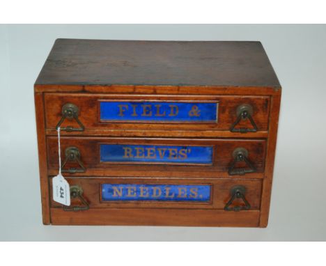 A vintage Field &amp; Reeves three drawer needle cabinet, 34cm wide x 23cm high Condition Report: Available upon request