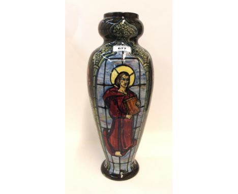 A Forrester vase handpainted with stained glass window style decoration and signed R Dear to base, 43cm high Condition Report