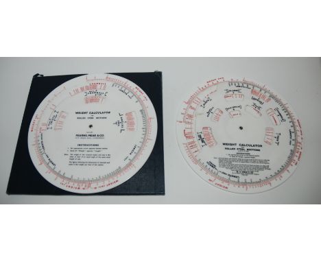 Two Mear &amp; Co circular calculators, John Rabone &amp; Sons tape measure and compass Condition Report: Available upon requ