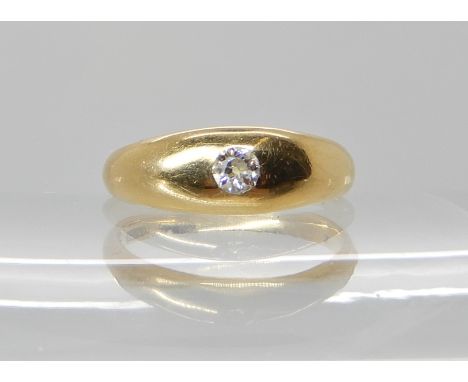 An 18ct gold solitaire diamond dome ring, size k, weight 4.2gms Condition Report: diamond bright old cut, Mount is worn sharp