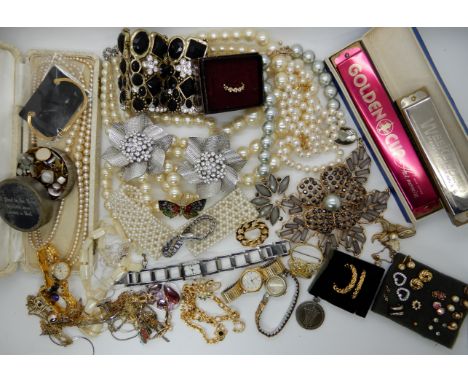 Two Harmonicas and a collection of vintage costume jewellery Condition Report: Condition report not available for this lot.  