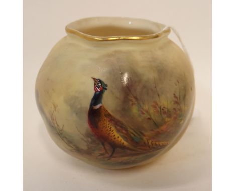 A Royal Worcester squat vase painted with a pheasant by James Stinton Condition Report: Available upon request