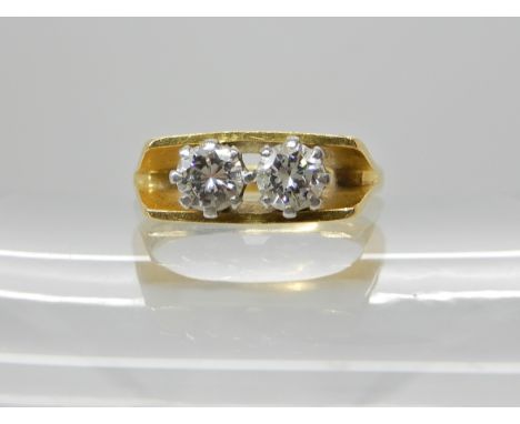 An 18ct gold retro twin stone diamond ring, set with estimated approx 0.40cts of diamonds combined, finger size K, weight 4.1