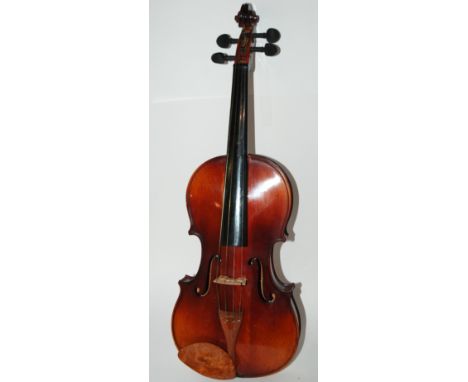 A Chinese violin, 36cm with interior label with bow and case Condition Report: Available upon request