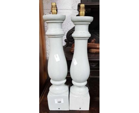 Pair of turned wood painted lamp bases