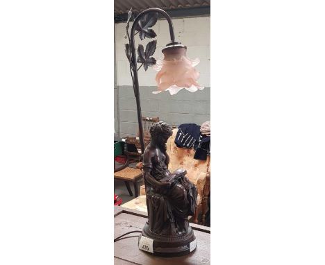 Art Nouveau table lamp with glass shade