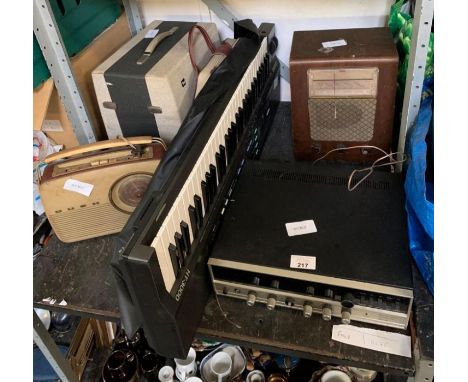 Zanussi stereo amplifier, vintage Bush radio, Casio keyboard &amp; other musical equipment