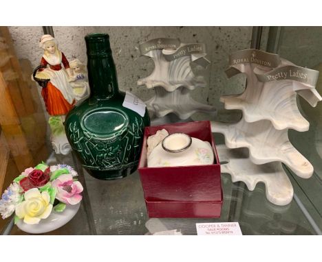 Spode ceramic liquor bottle, 2 Royal Doulton displays and other ceramics