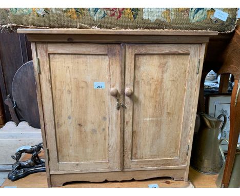 20th century pine cupboard along with a Victorian mahogany framed stool with tapestry top 