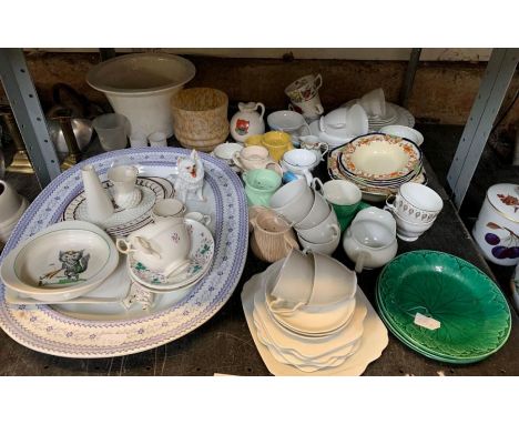 Ceramics to include a Spode "Cutie - Kitten" bowl, Wedgwood plates, mid century glass shade &amp; other items