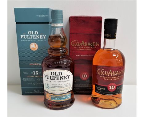 TWO BOTTLES OF SINGLE MALT SCOTCH WHISKYcomprising one bottle of The GlenAllachie 10 year old Port Wood Finish Speyside Singl