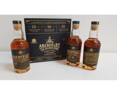 ABERFELDY THE GOLDEN DRAM SINGLE MALT TASTING COLLECTIONcomprising one bottle of 21 year old, one bottle of 16 year old and o