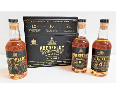 ABERFELDY THE GOLDEN DRAM SINGLE MALT TASTING COLLECTIONcomprising one bottle of 21 year old, one bottle of 16 year old and o