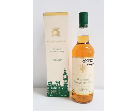 SIGNED HOUSE OF COMMONS BLENDED SCOTCH WHISKYsigned by Gordon Brown and dated February 1st 2006. Bottled by Gordon & MacPhail