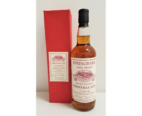 SPRINGBANK CHRISTMAS 2002 100% PROOF SINGLE MALT SCOTCH WHISKY - 12 YEAR OLDIt is believed that only 66 of these bottles were