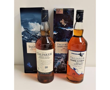TWO BOTTLES OF TALISKER SINGLE MALT SCOTCH WHISKYcomprising one bottle of Dark Storm (Travel Exclusive), 1L and 45.8% abv; an