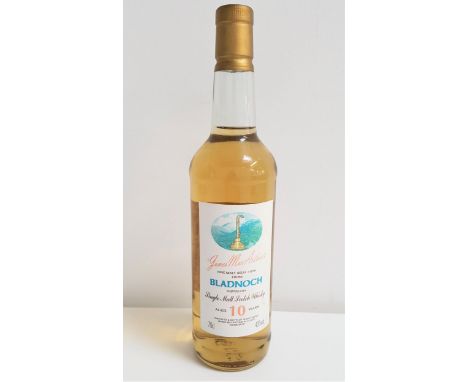 BLADNOCK 10 YEAR OLD LOWLAND SINGLE MALT SCOTCH WHISKYfrom James MacArthur's Fine Malt selection. 70cl and 43% abv. Level low