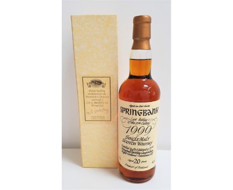 SPRINGBANK 1999 SINGLE MALT SCOTCH WHISKY - LAST BOTTLING OF THE 20th CENTURYaged 20 years in oak casks. 1 of only 57 bottles
