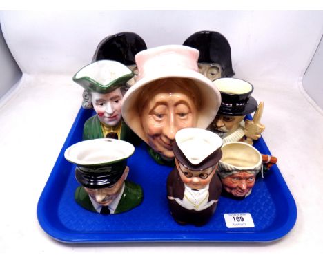 A tray of eight character jugs including Kingston pottery, Carltonware, Goebel etc.