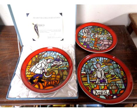 Three Poole pottery medieval calendar plates. (one boxed)