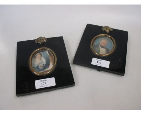 Two papier mache framed portrait miniatures  