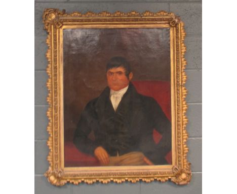 English School (19th Century), Portrait of a Gentleman, in white cravat and black jacket, oil on canvas, 90 x 70cm - Provenan