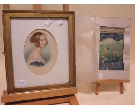 English School (19th Century), Portrait of a young Victorian girl, watercolour, 18 x 13cm; and Indian School (19th Century), 