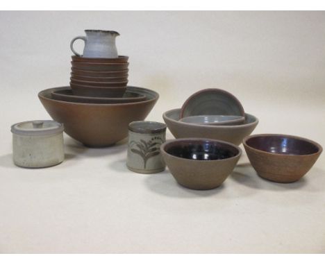 A David Leach pottery bowl, 21cm diameter, together with four David Leach small bowls and various Tony Gant stoneware pottery