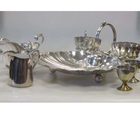 A quantity of electroplate including:- a strawberry dish and stand with cream and sugar, a pair of sauceboats with coasters, 