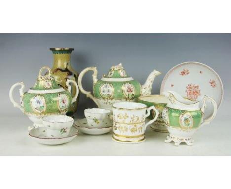 A selection of porcelain to include; a Coalport teapot and cover, sucrier  and cover, milk jug and slop bowl, circa 1835, eac